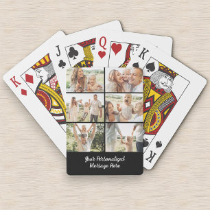 Custom Black 6 Photo Collage Text Message Modern Playing Cards
