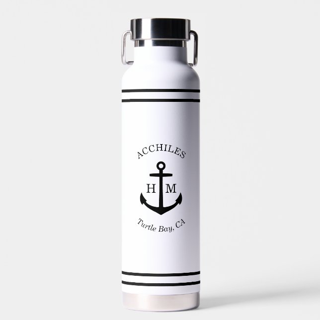 Custom Black Anchor Emblem Water Bottle (Front)