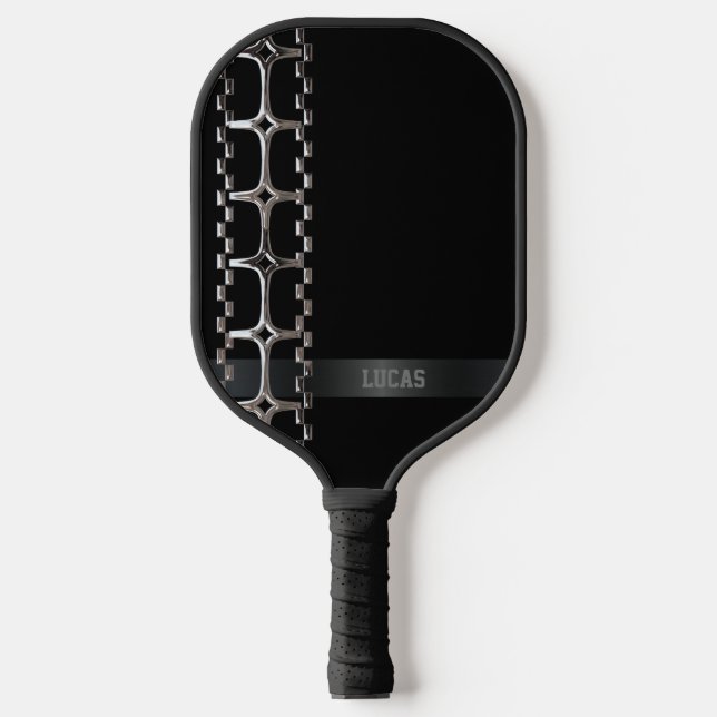 Custom Black and Chrome Personalized Pickleball Paddle (Front)