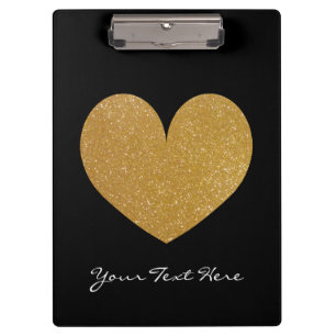 Custom black and faux gold glitter heart clipboard