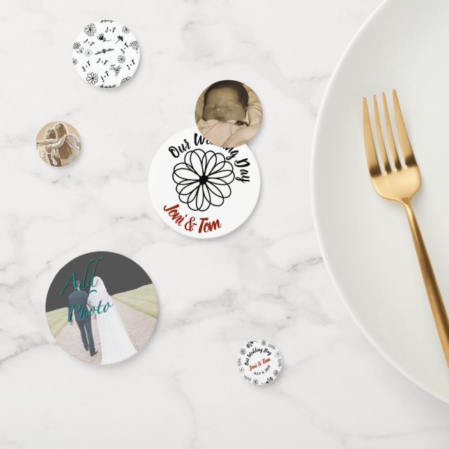 Custom Black and Floral Photo Design Confetti (Group)