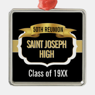 Custom Black and Gold 50th Class Reunion Metal Ornament