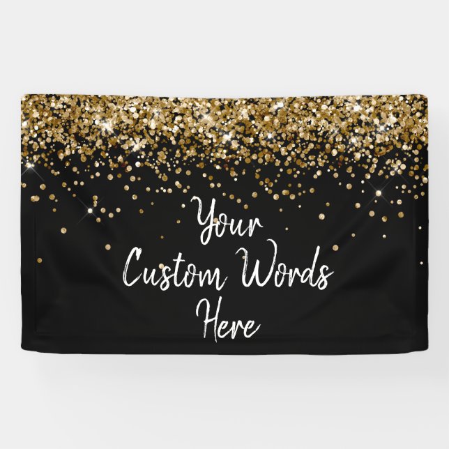 Custom Black and Gold Birthday Party Photo Booth Banner (Horizontal)
