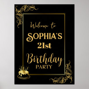 Custom Black and Gold Birthday  Poster