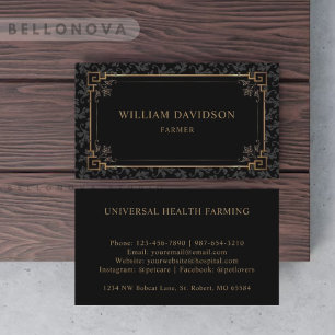 Custom Black And Gold Brown Floral Monogram Business Card