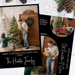 Custom Black and Gold Minimalist Arch Family Photo Holiday Card