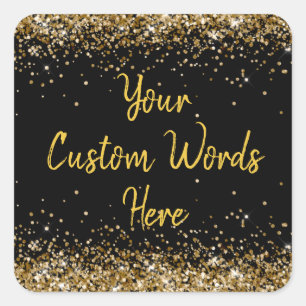 Custom Black and Gold Personalized Birthday Party Square Sticker