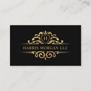 Custom  Black And Gold Royal Monogram Professional Business Card