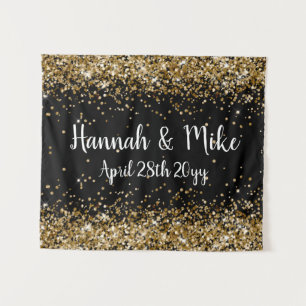 Custom Black and Gold Wedding Backdrop Photo Booth Tapestry