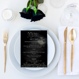 Custom Black and Grey Floral Gothic Wedding Menu
