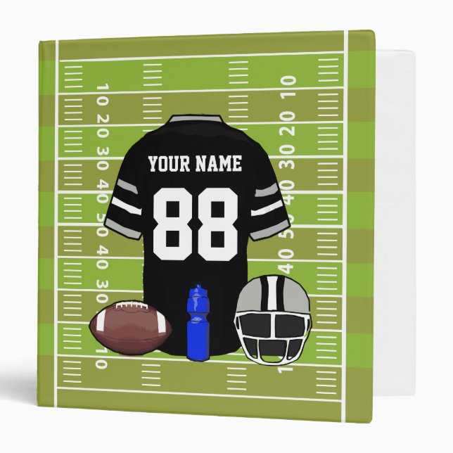 Custom Black and Grey Football Jersey on Field Binder (Front/Inside)