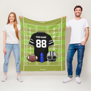 Custom Black and Grey Football Jersey on Field Fleece Blanket