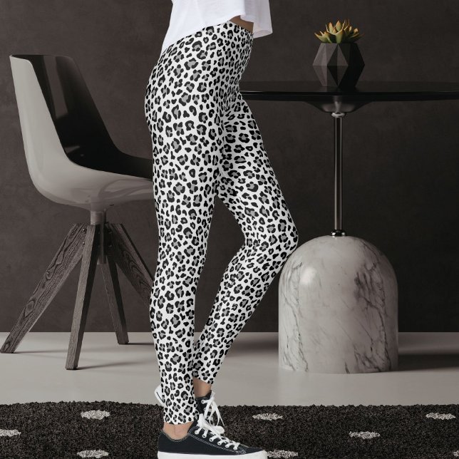 Custom Black And Grey Safari Leopard Print Pattern Leggings (Creator Uploaded)