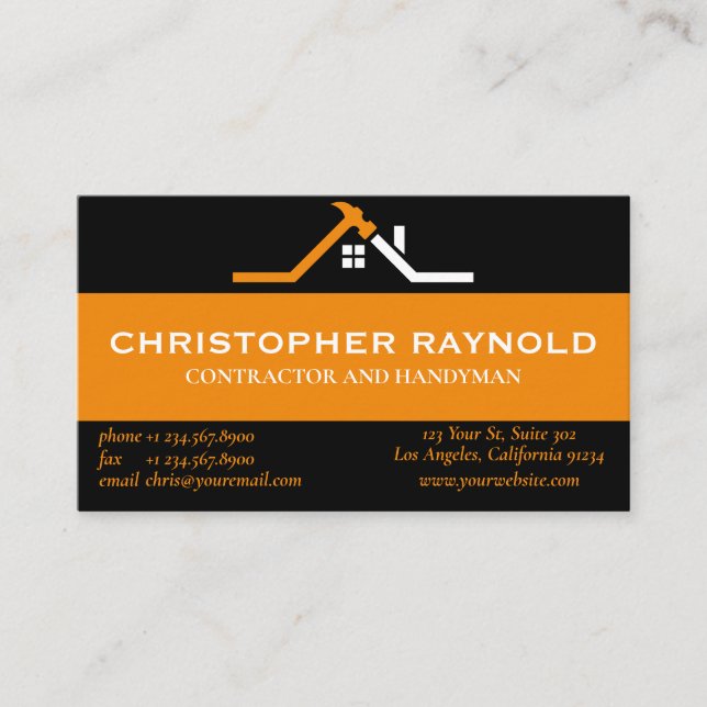 Custom Black and Orange Home Building Construction Business Card (Front)