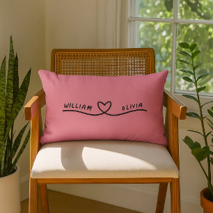 Custom Black And Pink Heart Couple Names Lumbar Pillow