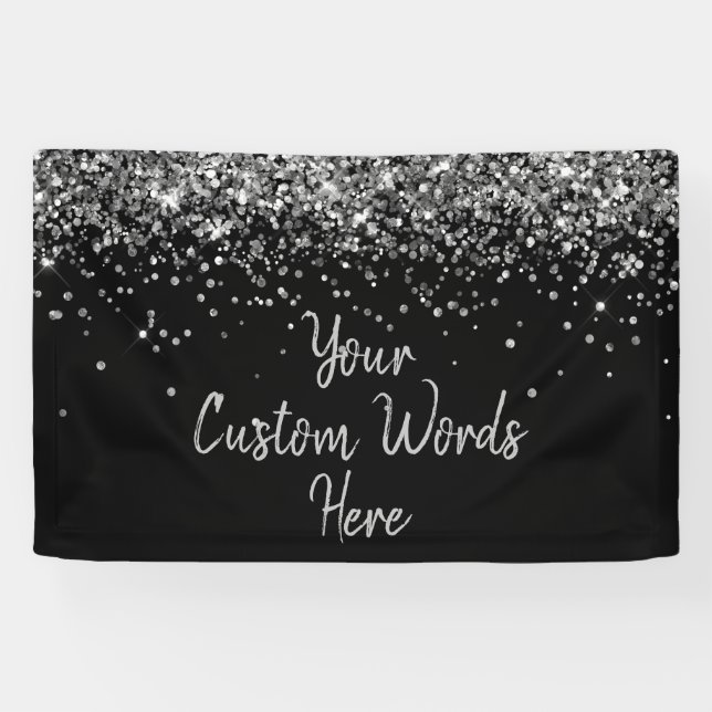 Custom Black and Silver Birthday Party Photo Booth Banner (Horizontal)