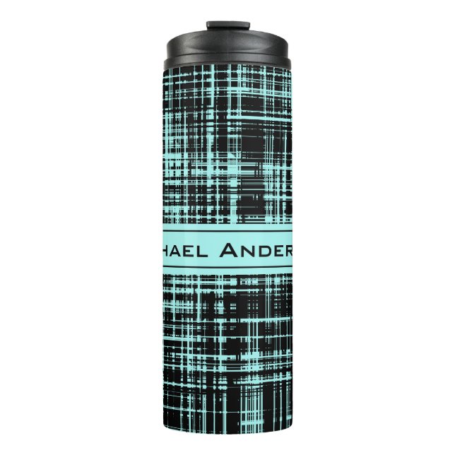 Custom Black and Turquoise Abstract Stripe Pattern Thermal Tumbler (Front)