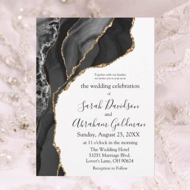 Custom Black and White Agate Wedding Invitations (Creator Uploaded)