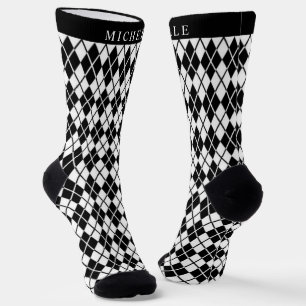 Custom Black And White Argyle Pattern Socks