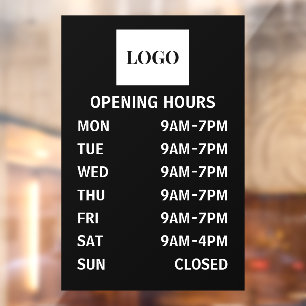 Custom Black and White Business Hours Add Logo Window Cling