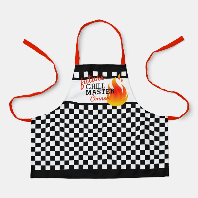 Custom Black And White Chequered Flag Pattern Apron (Front)