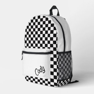 Custom Black and White Chequered  Printed Backpack