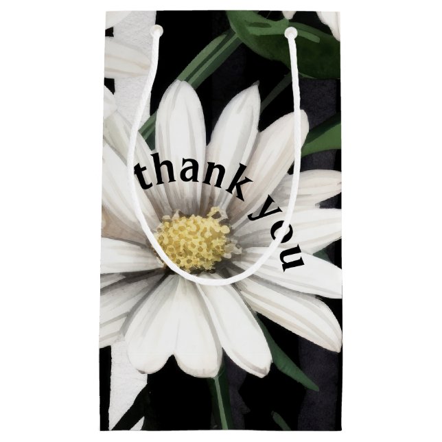 Custom Black and White Daisy Thank You Small Gift Bag (Front)