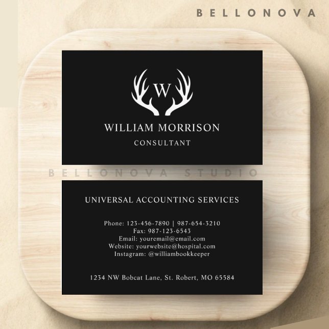Custom Black And White Deer Antler Professional  Business Card (Custom Black And White Deer Antler Professional Business Card)