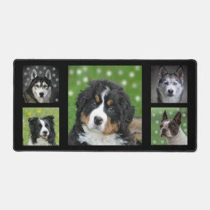 Custom Black and White Dog Photos on Black Desk Mat