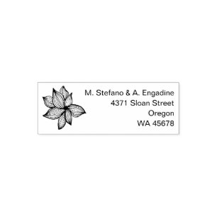 Custom black and white floral return address self-inking stamp