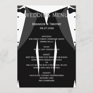 Custom Black And White Gay Wedding Menu Card