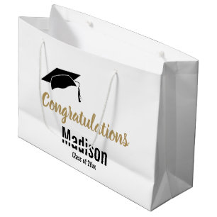 Custom Black and White Graduation Congratulations Large Gift Bag