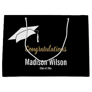 Custom Black and White Graduation Congratulations Large Gift Bag