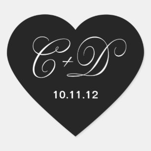 Custom black and white heart shaped sticker