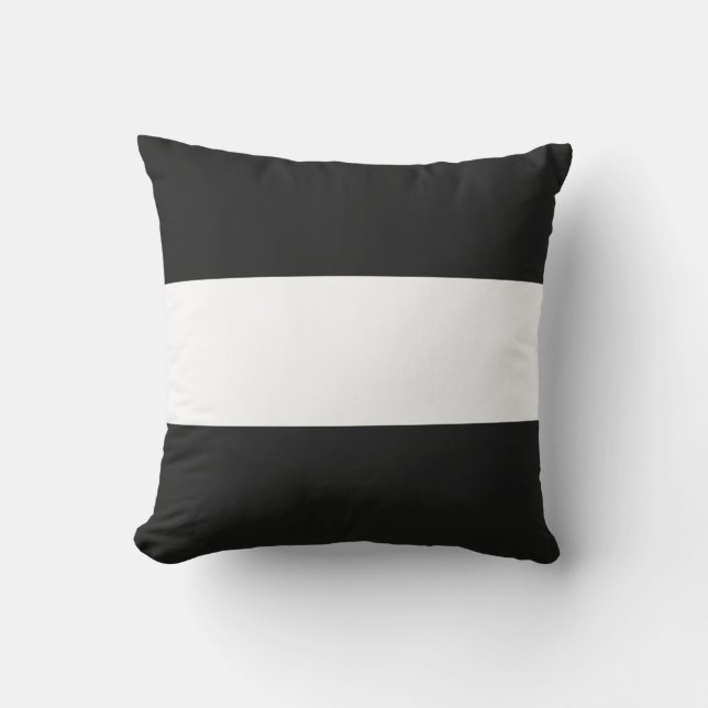 Custom Black and White Horizontal Striped Throw Pillow (Front)
