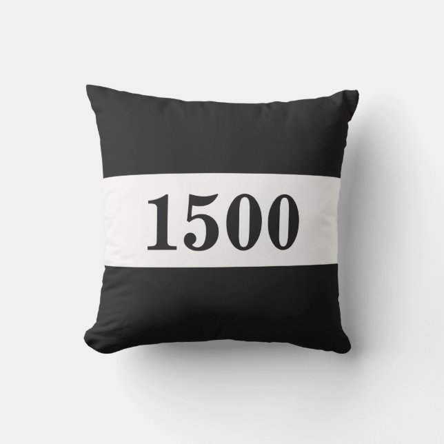 Custom Black and White House Number Throw Pillow (Front)