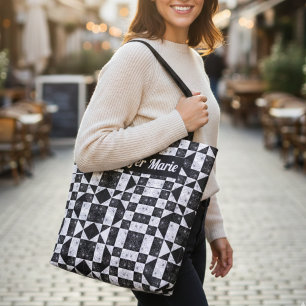 Custom Black and white modern Chequerboard Tote Bag