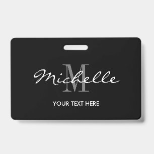 Custom black and white monogram name badge