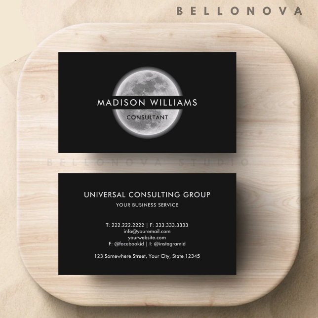 Custom Black And White Moon Space Professional Biz Business Card (Custom Black And White Moon Space Professional Biz Business Card)