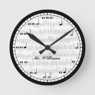 Custom Black and White Music Notes Round Clock