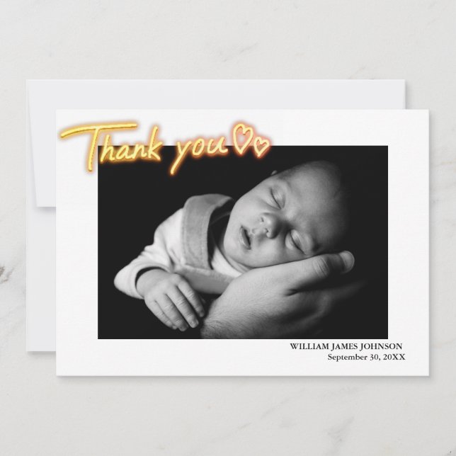 Custom Black and White Photo. Personalized Birth Announcement (Front)