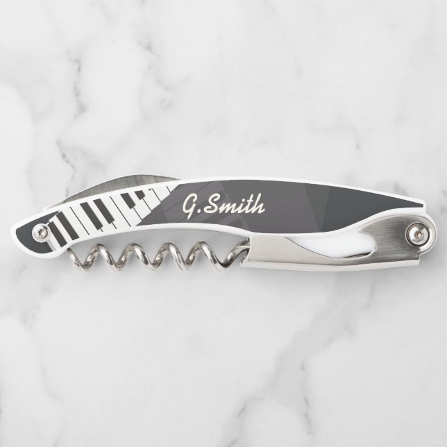 Custom Black and White Piano Keyboard Add Name Corkscrew (Back)