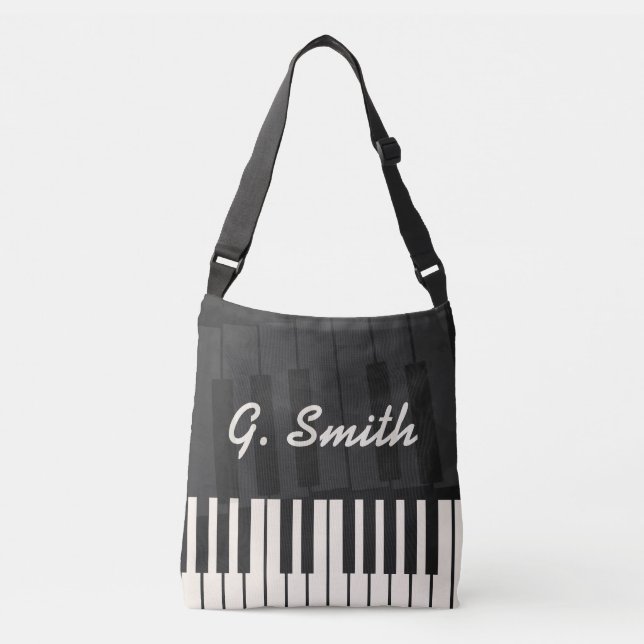 Custom Black and White Piano Keyboard. Add Name. Crossbody Bag (Front)