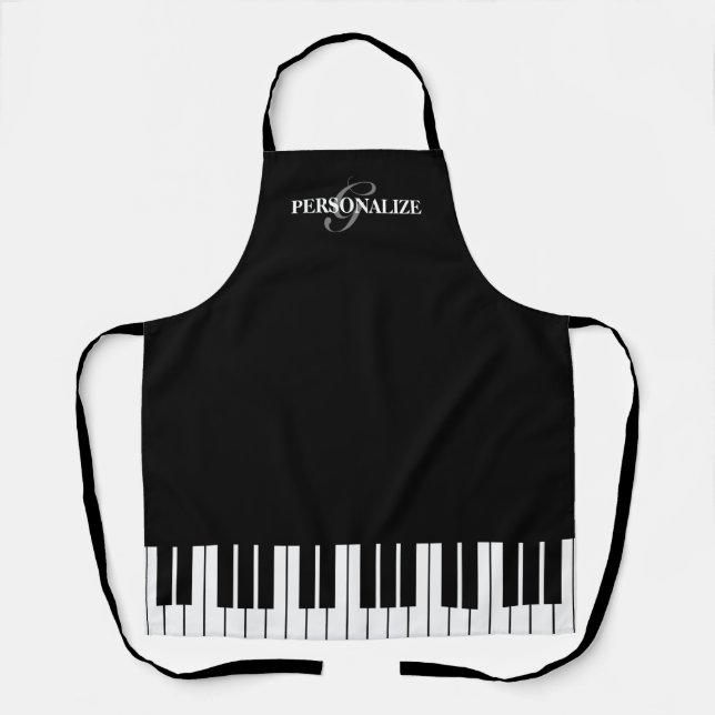 Custom black and white piano keys cooking kitchen apron (Front)