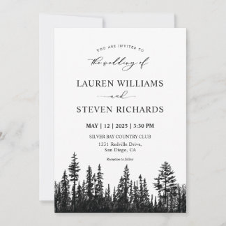 Custom Black and White Pine Tree Woods Wedding Invitation
