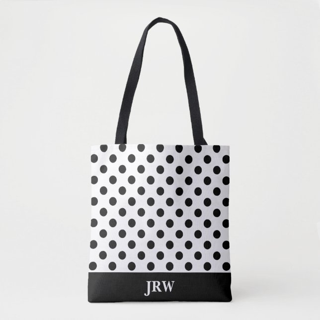 Custom Black and White Polka Dot Tote Bag (Front)