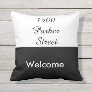 Custom Black and White Street Address Welcome Throw Pillow