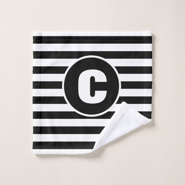 Custom Black And White Striped Monogram Wash Cloth (Wash Cloth)
