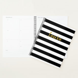 Custom Black and White Striped Planner