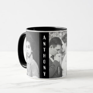 Custom black and white vertica photo and name mug